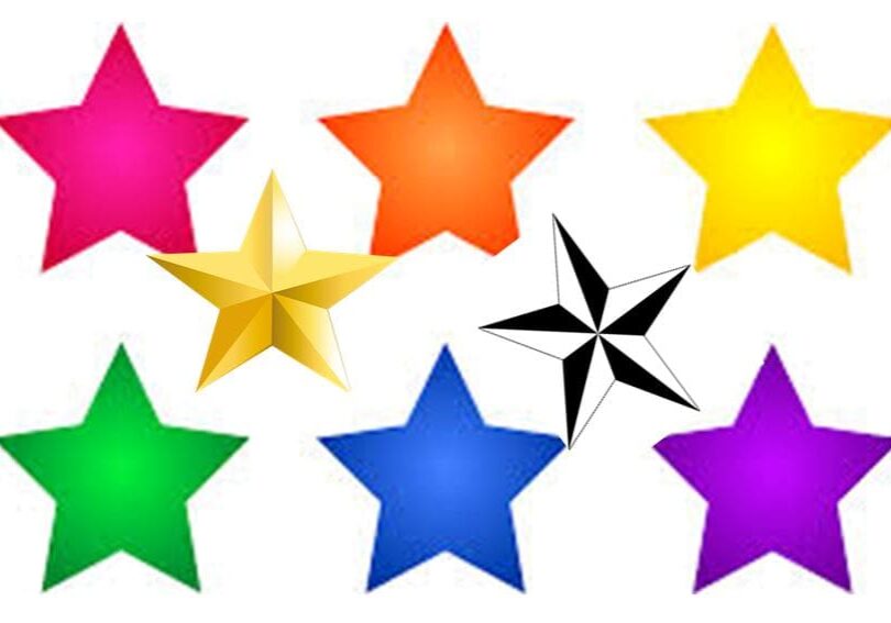 Colorful stars in various shades on a white background.